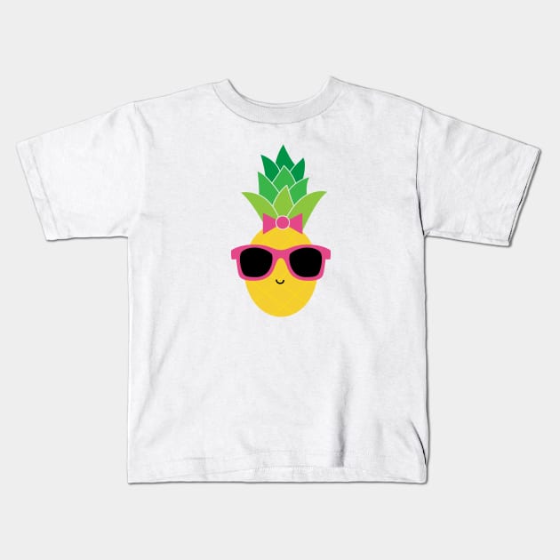 Lady Pineapple with Pink Sunglasses and Bow Kids T-Shirt by designminds1